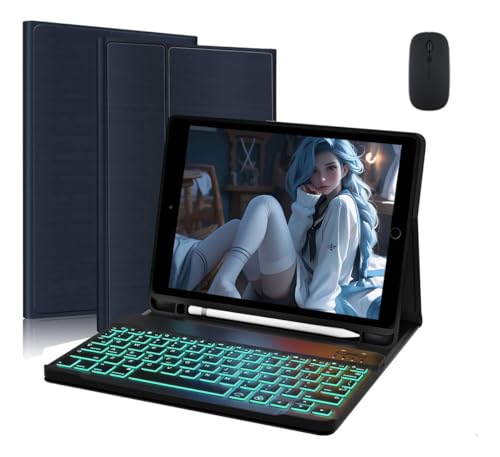 Capa Para Tablet, Capa + Mouse e Teclado Magnético Bluetooth Destacável Para iPad 6ª /5ª Geração air/air2 (Preto, Teclado retroiluminado) - Imagem 19