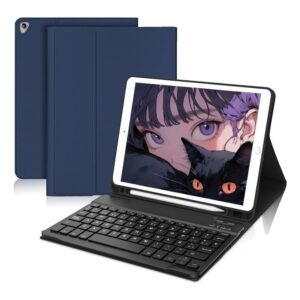 Adequado para S9 Plus 12,4 polegadas capa protetora para tablet com teclado circular, capa clássica de couro de cor sólida, teclado leve e ágil (Azul Escuro)