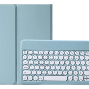 Teclado Bluetooth Redondo+capa De Couro Para S6 lite 10.4 Polegadas (Azul Enevoado)