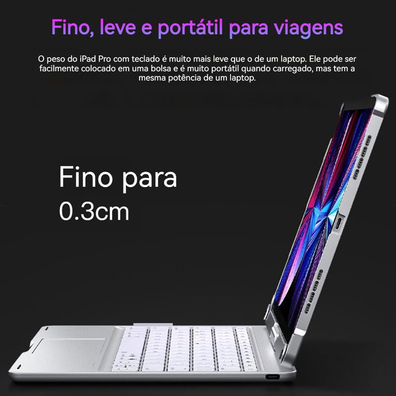 Capa Com Magic Keyboard Para iPad Air4/air5 De 11 Polegadas Luz Fundo Rotativa - Imagem 7