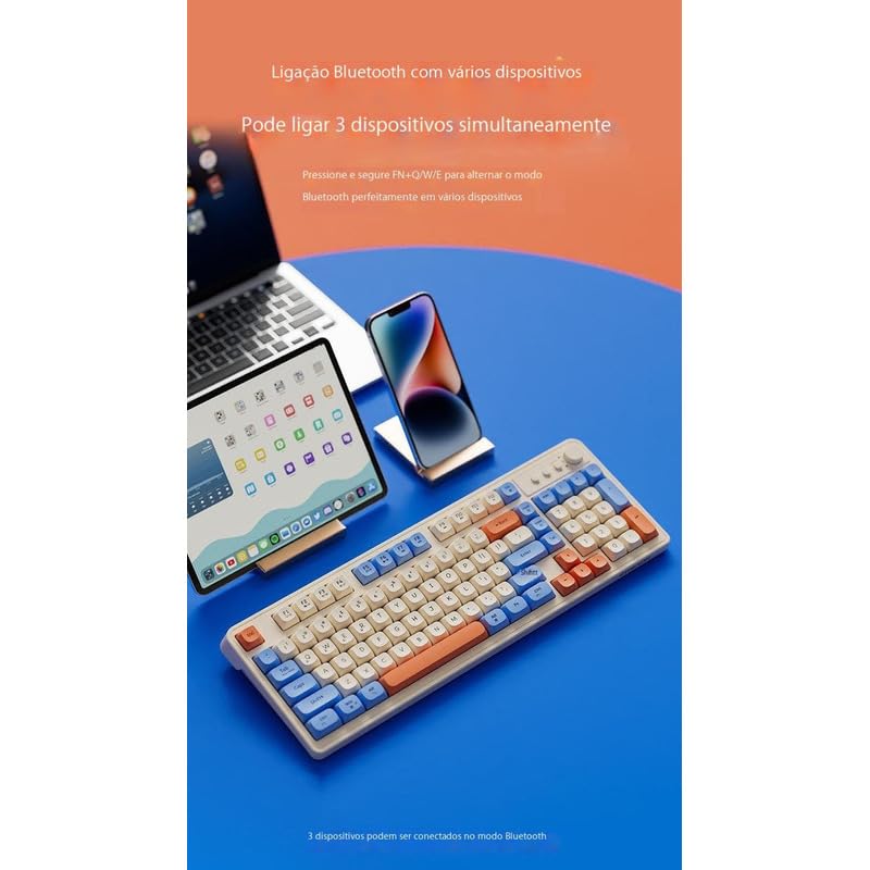 Teclado Sem Fio Para Jogos Abs Retroiluminado Bluetooth 2.4g - Imagem 8