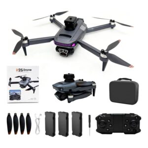 Drone H25 Câmera Dupla com Motor Brushless - Sensor de Obstáculos, 3 Baterias, Controle 80m, Ideal Fotos e Vídeos Aéreos