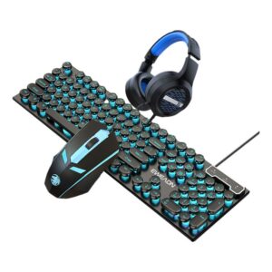 Kit Gamer Teclado Mecânico Com Fio + Mouse Para Jogos +fones De Ouvido