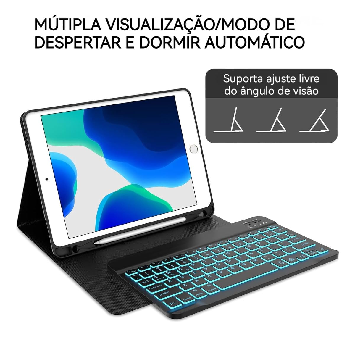 Capa Para Tablet, Capa + Mouse e Teclado Magnético Bluetooth Destacável Para iPad 6ª /5ª Geração air/air2 (Preto, Teclado retroiluminado) - Imagem 5
