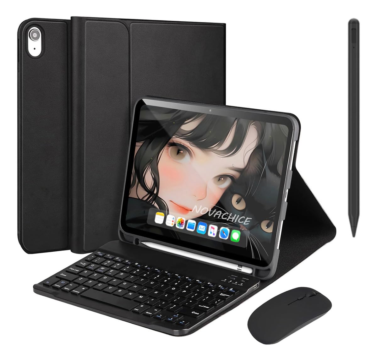 Capa Para Tablet, Capa + Caneta + Mouse e Teclado Magnético Bluetooth Destacável Para iPad Air4/air5 10,9 Polegadas. (Preto)