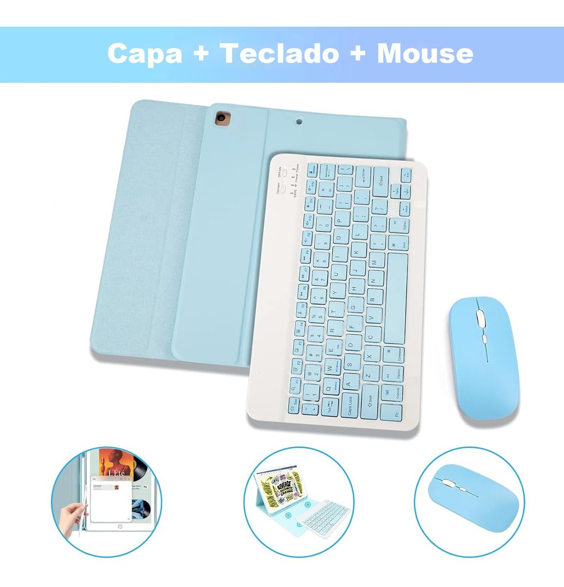 Capa Para Tablet, Capa + Mouse e Teclado Magnético Bluetooth Destacável Para Samsung Tablet A8 (Tartrazine, Teclado comum) - Imagem 10