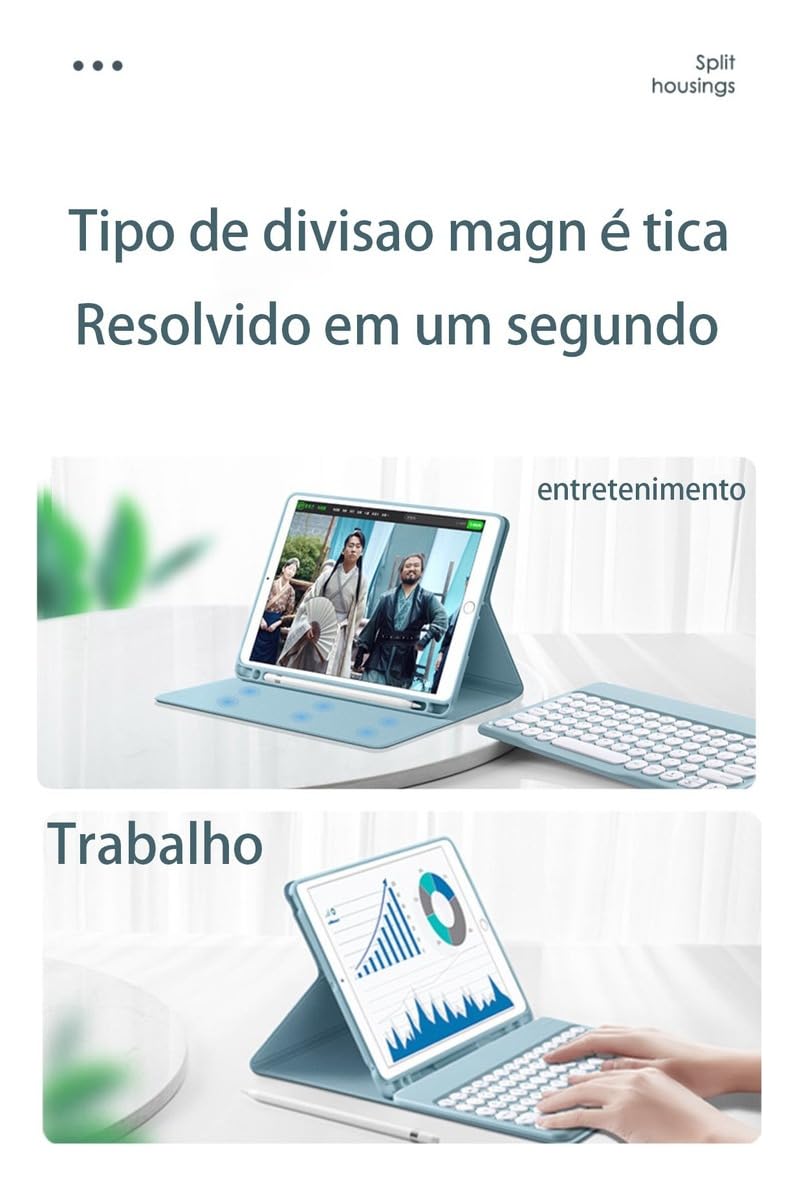 Capa Para Tablet, Capa + Mouse e Teclado Magnético Bluetooth Destacável Para IPad 6/5/air1/air2. - Imagem 7