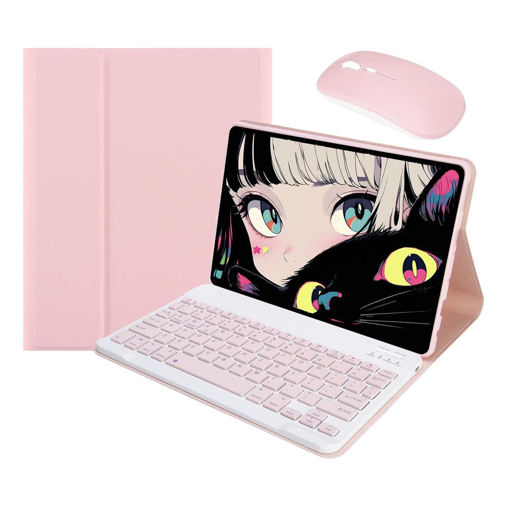 Capa Para Tablet, Capa + Mouse e Teclado Magnético Bluetooth Destacável Para Samsung Tab A7 T500/T505 10.4 (Rosa, Teclado comum)