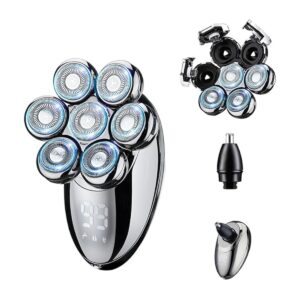 Barbeador Elétrico Masculino com 7 Lâminas Flutuantes 360°, IPX7 à Prova D'água, Máquina de Barbear USB Recarga Rápida, Display LED + Acessórios (Cortador de Pelos Nasais)