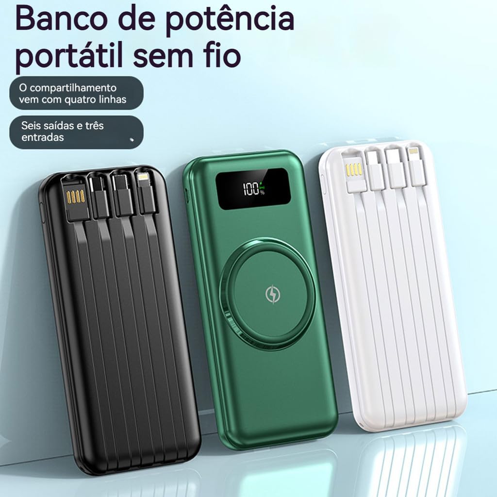 Banco de energia universal, vem com 4 cabos de carregamento USB, adequado para Type-c, Micro, Apple, display de energia LED inteligente USB, carregador externo portátil, 20000mAh (Roxo) - Imagem 5