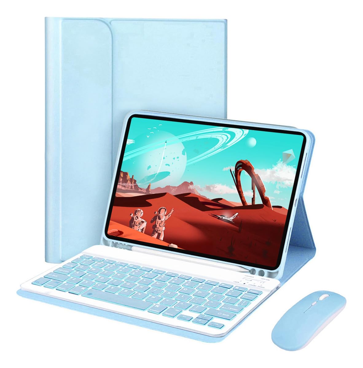 Capa Para Tablet, Capa + Mouse e Teclado Magnético Bluetooth Destacável Para IPad 9ª/ 8ª /7ª Geração (Preto, Teclado comum) - Imagem 17