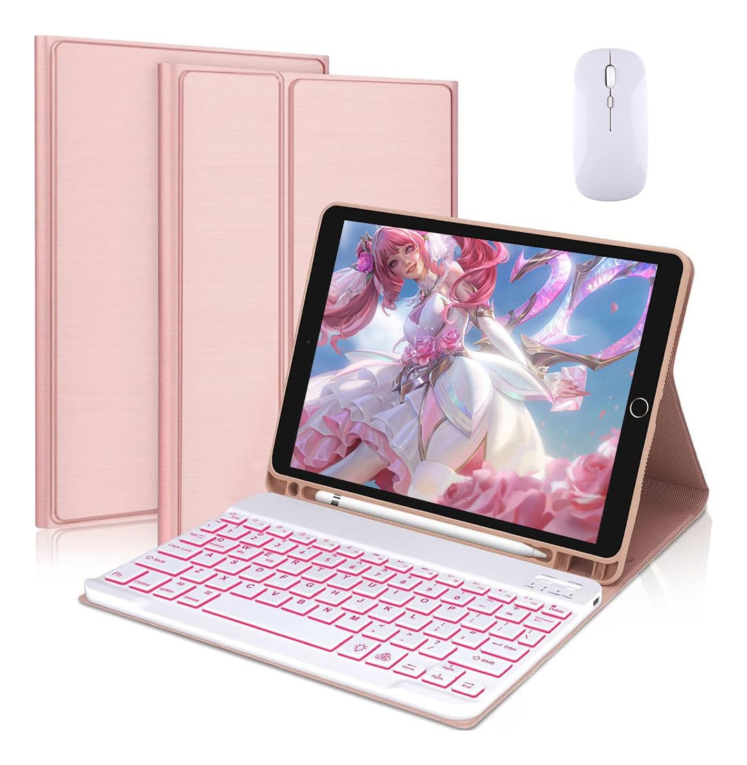 Capa Para Tablet, Capa + Mouse e Teclado Magnético Bluetooth Destacável Para iPad 6ª /5ª Geração air/air2 (Preto, Teclado retroiluminado) - Imagem 13