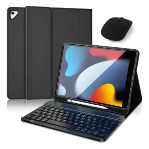 Teclado Bluetooth + Capa + Mouse Para iPad 9ª Geração 10.2'' Cor Capa Preta + Teclado Preto + Mouse Preto