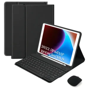 Capa Tablet+techno+mouse Para 2022 iPad 10ª Geração/10.9 Cor Preto + Preto Teclado + Preto Carregamento Bluetooth Mouse