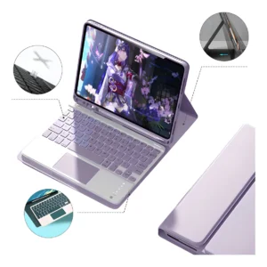 Splplus Para iPad 9/8/7th Capa De Couro Para Teclado Sem Fio Cor Cinza Lavanda + Teclado Touchpad