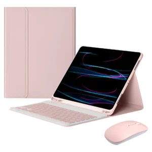 Capa Teclado Mouse Sem Fio Bluetooth Rosa Samsung Tab A7 T500 T505 SPLPLUS