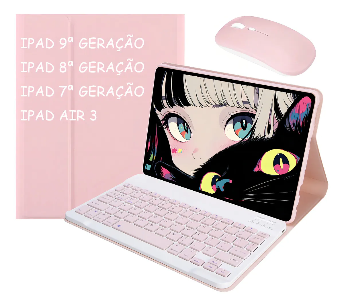 Teclado Bluetooth + Capa + Mouse Para iPad 9ª Geração 10.2'' Cor Capa Preta + Teclado Preto + Mouse Preto - Imagem 16