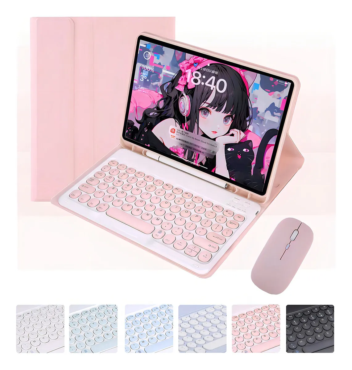 Capa para tablet com teclado e mouse para iPad 10,2'' 9ª, 8ª e 7ª geração Cor Verde Teclado Verde Mouse Verde recarregável - Imagem 24