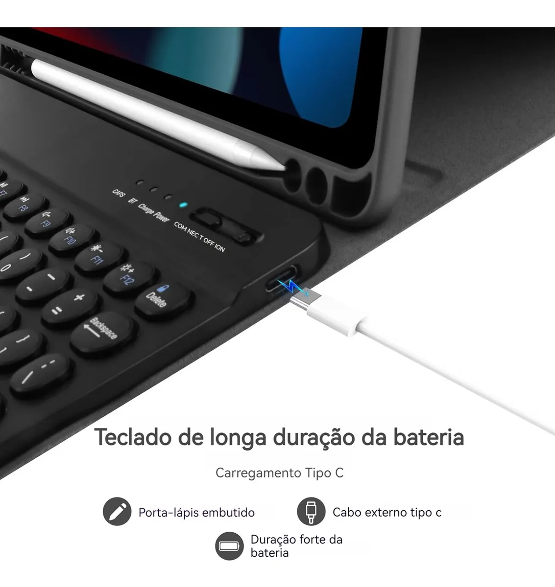 Com Teclado E Mouse De Teclas Redondas Capa Para iPad Pro 11 - Imagem 5