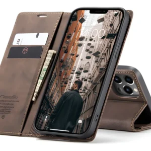 Capa Carteira Celular Magnética Flip De Couro Para iPhone 15