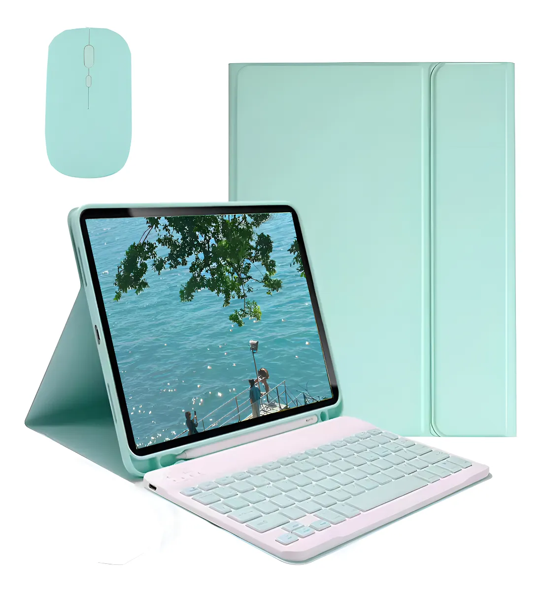 Teclado Bluetooth + Capa + Mouse Para iPad 9ª Geração 10.2'' Cor Capa Preta + Teclado Preto + Mouse Preto - Imagem 18