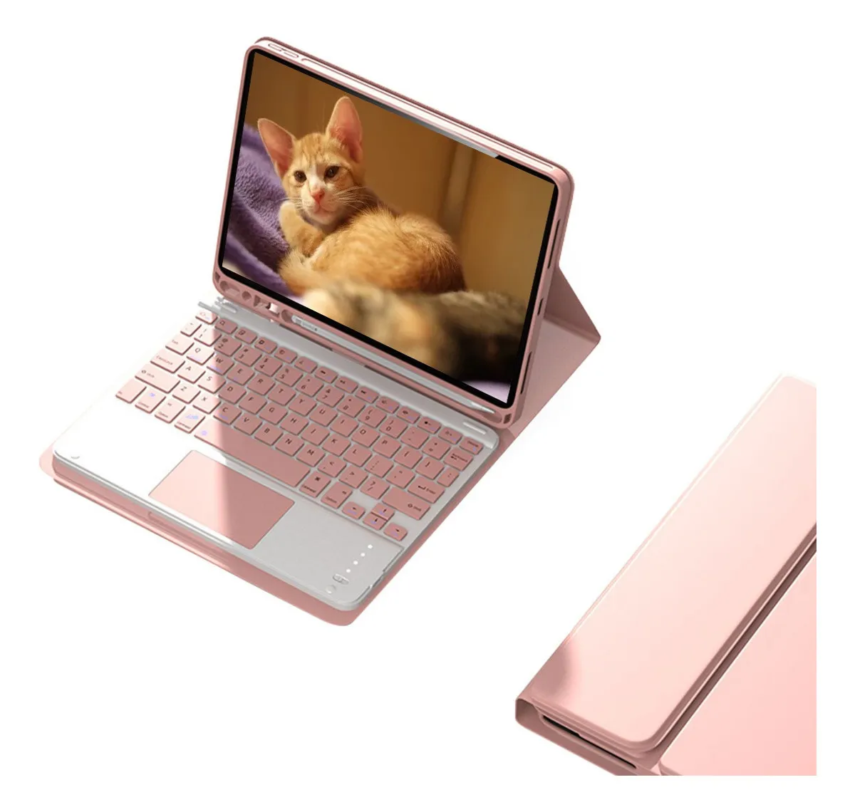 Capa Magnética de Couro com Teclado Touch Para Tab S7 / S7FE / S8 Cor Elegante Preto Shell & Teclado Touch - Imagem 7