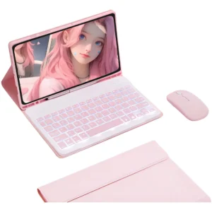 Teclado Luminoso Mouse Capa de Couro para Tab S6 Lite Cor Rosa teclado Iluminado rato
