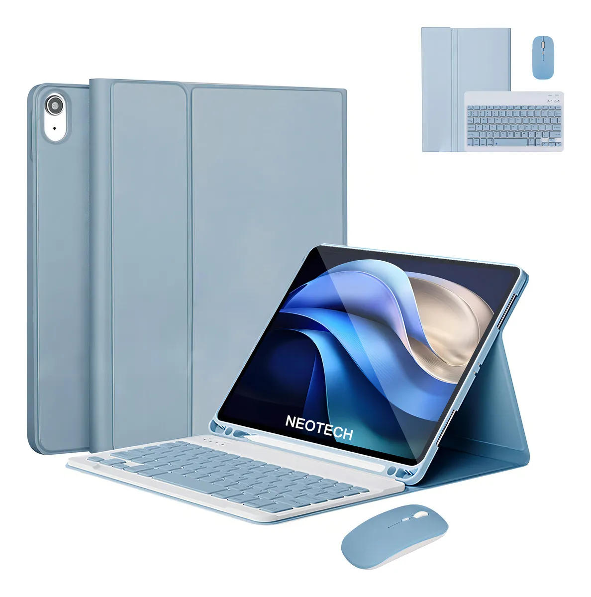 Capa para tablet com teclado e mouse para iPad 10,2'' 9ª, 8ª e 7ª geração Cor Verde Teclado Verde Mouse Verde recarregável - Imagem 20