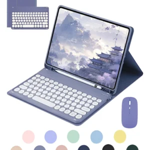 Teclado Redondo + Mouse + Capa Para Samsung Tablet A7 Kit