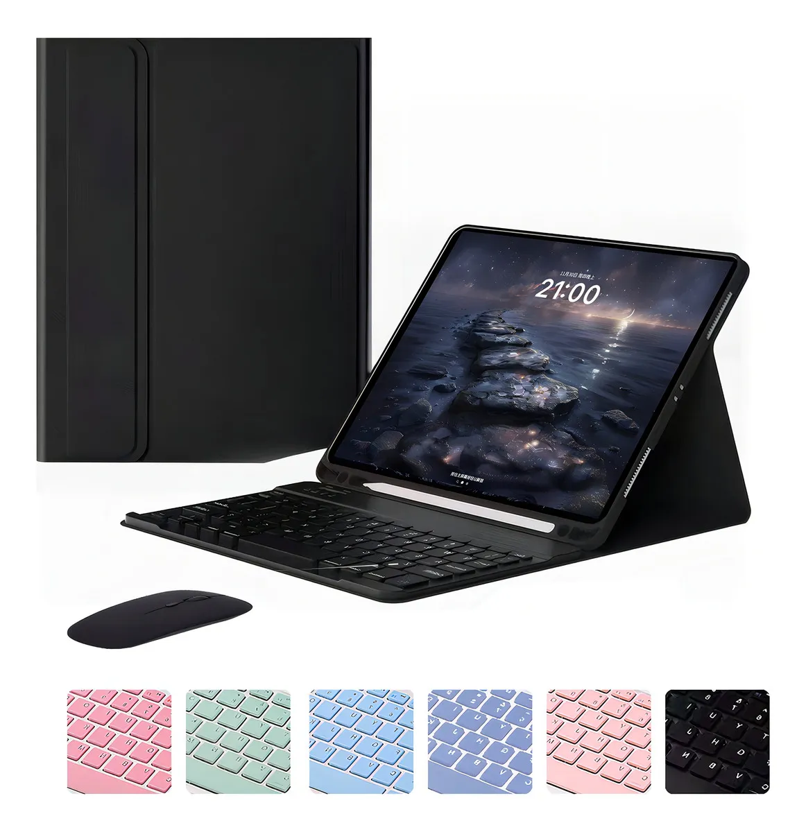 Capa para tablet com teclado e mouse para iPad 10,2'' 9ª, 8ª e 7ª geração Cor Verde Teclado Verde Mouse Verde recarregável - Imagem 14