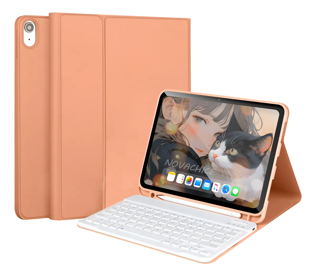 Capa Suporte Para iPad 6ª/5ª/air2 9.7 Pol+teclado Bluetooth Cor Laranjateclado