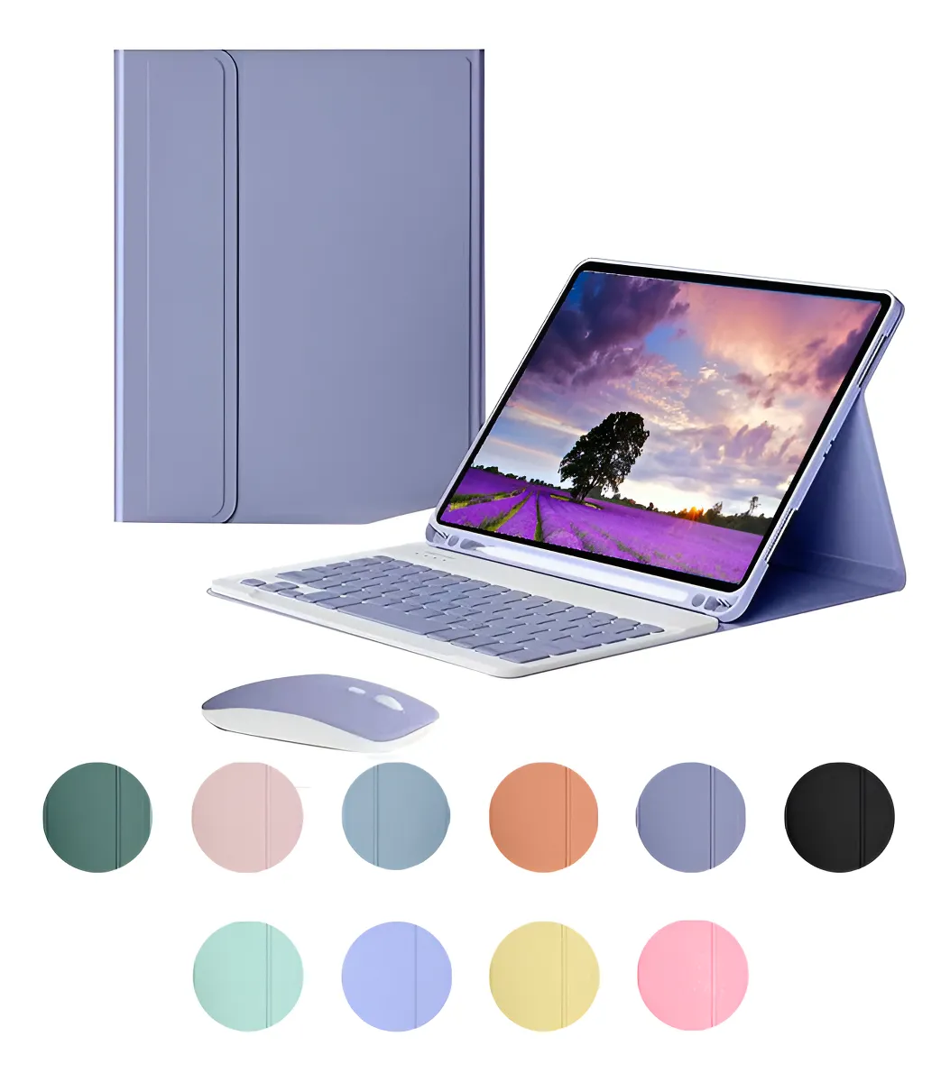 Capa para tablet com teclado e mouse para iPad 10,2'' 9ª, 8ª e 7ª geração Cor Verde Teclado Verde Mouse Verde recarregável - Imagem 19