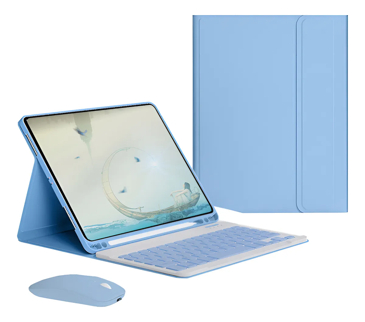 Teclado e Mouse Bluetooth - Capa para iPad 9ª 8ª 7ª Geração Cor Névoa Azul - Imagem 12