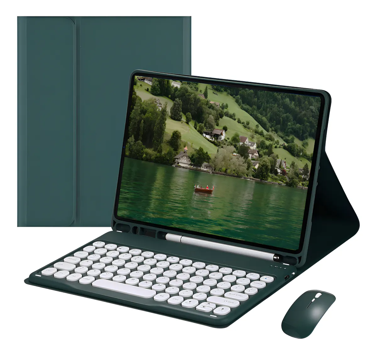 Capa para tablet com teclado e mouse para iPad 10,2'' 9ª, 8ª e 7ª geração Cor Verde Teclado Verde Mouse Verde recarregável - Imagem 17