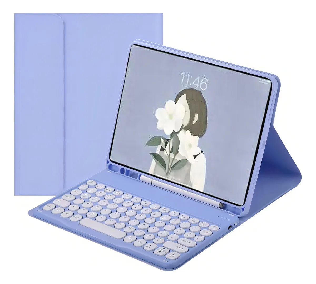 Capa Magnética de Couro com Teclado Touch Para Tab S7 / S7FE / S8 Cor Elegante Preto Shell & Teclado Touch - Imagem 8