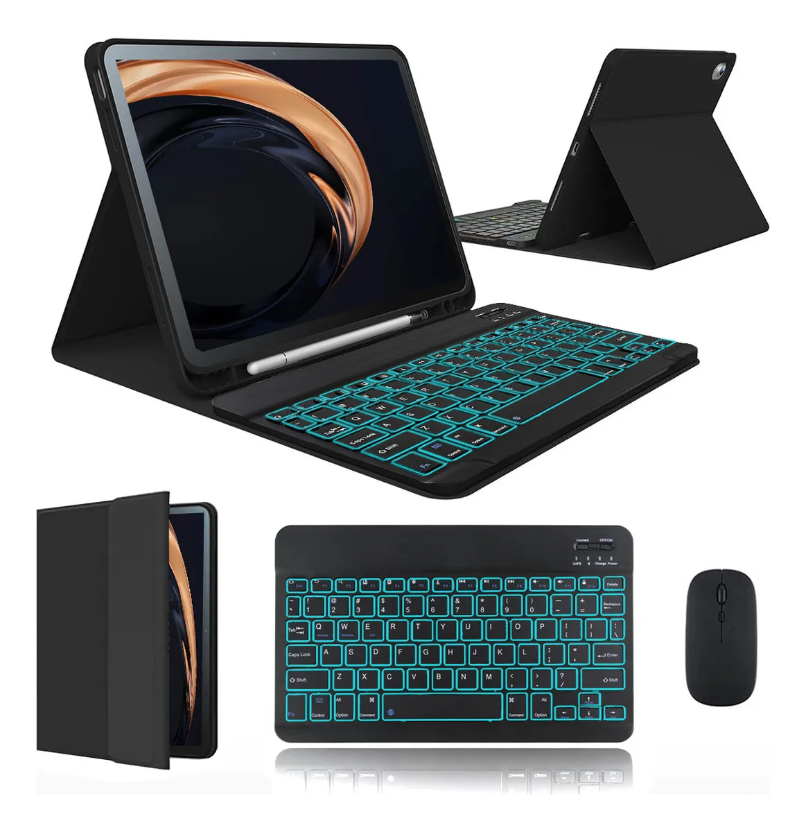 Capa Para iPad 9ª/8ª/7ªgeração A2602 A2603 Com Teclado Touch Cor Rosa + Teclado Touchpad - Imagem 24