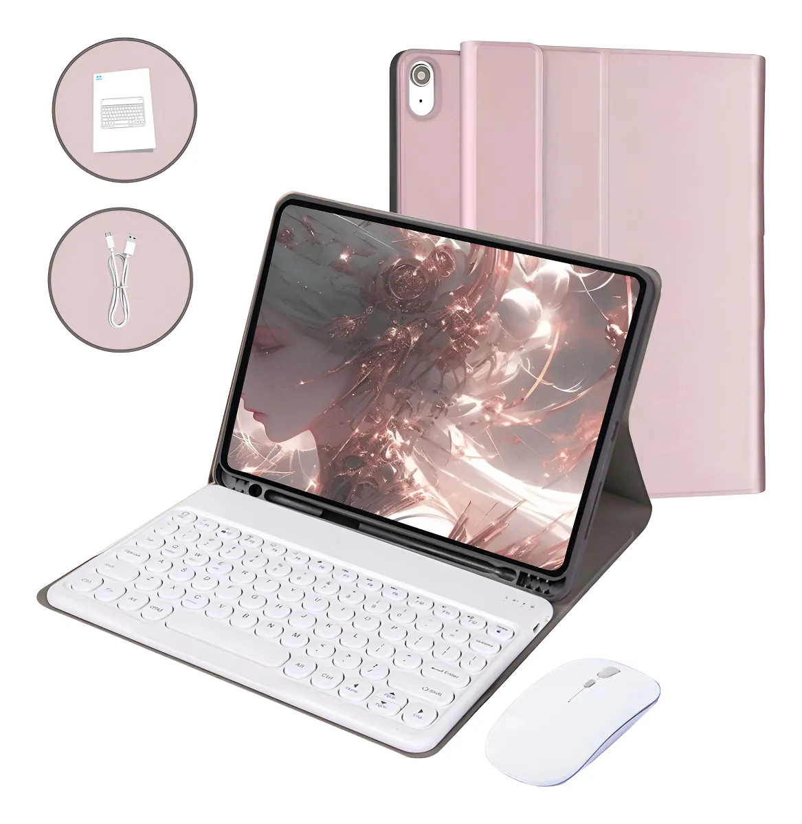 Capa para tablet com teclado e mouse para iPad 10,2'' 9ª, 8ª e 7ª geração Cor Verde Teclado Verde Mouse Verde recarregável - Imagem 13