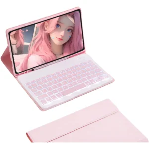 Capa de Couro com Teclado Retroiluminado para iPad 9 Cor Capa Rosa e Teclado