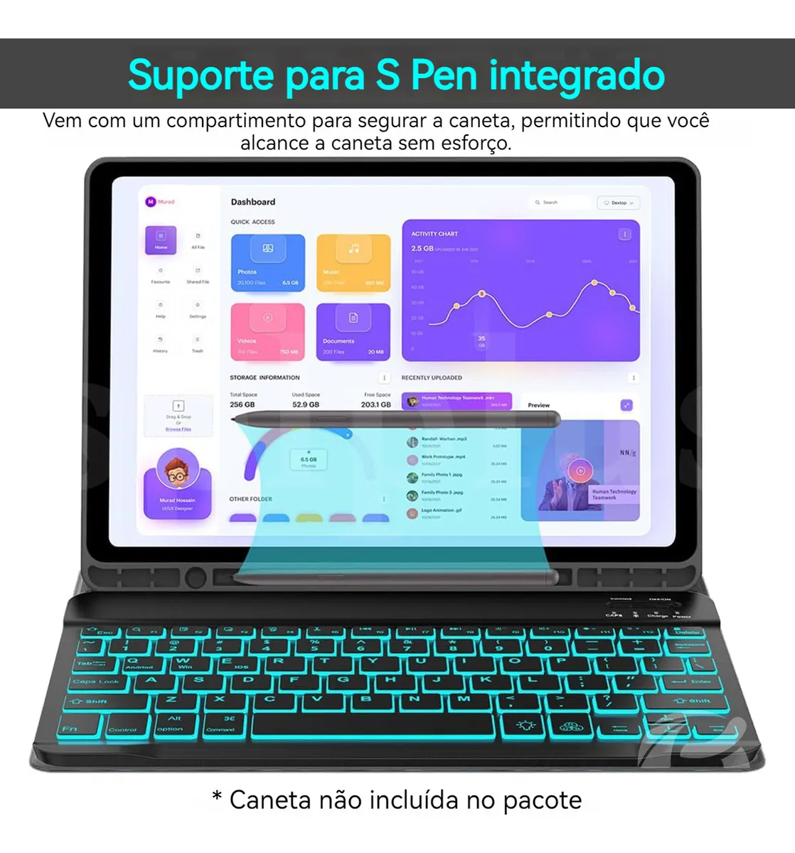 Capas E Mouse Para Tab S6 Lite Com Teclado Retroiluminado - Imagem 3