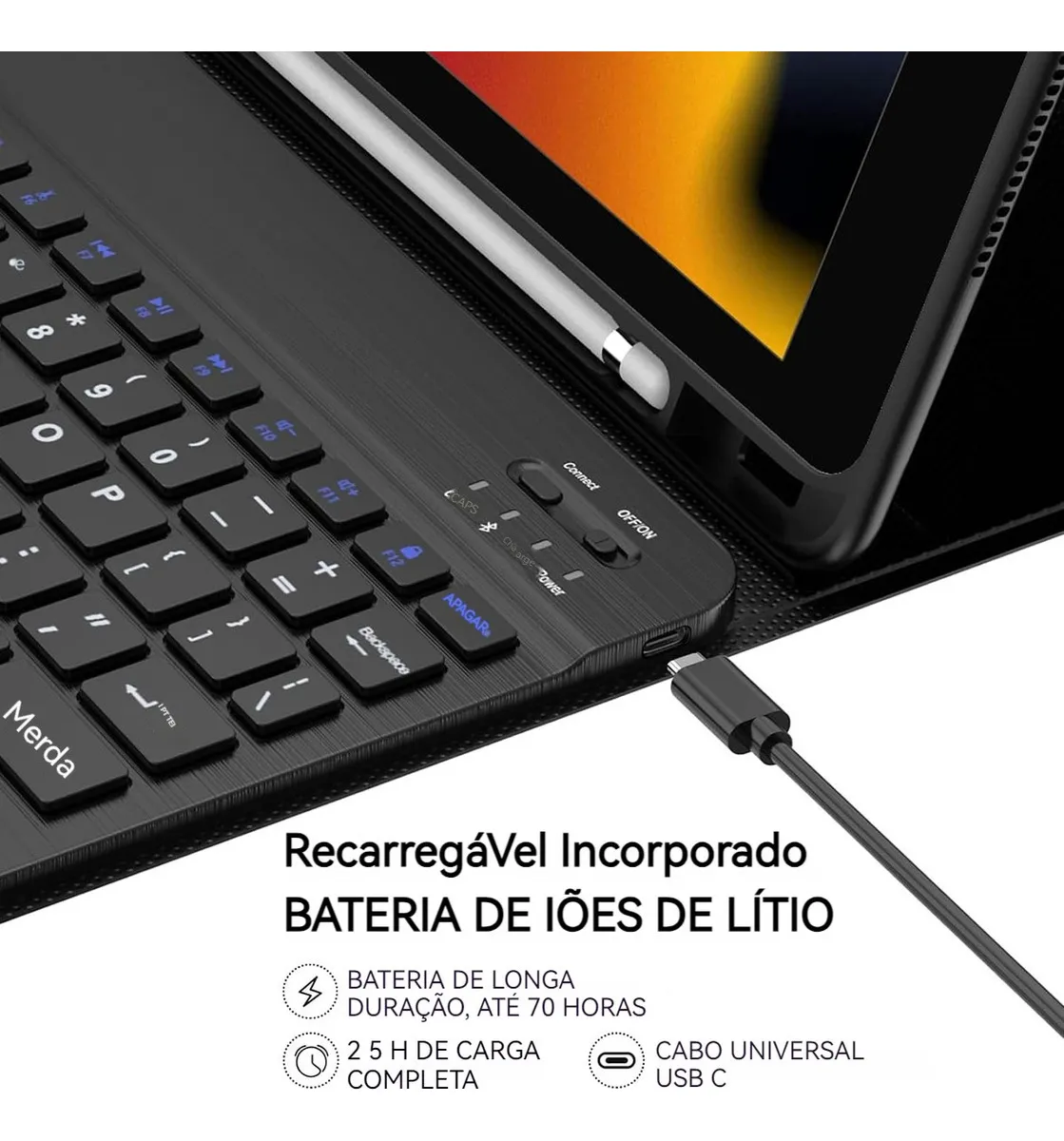 Teclado Bluetooth Touch + Capa Para iPad 9ª/8ª/7ª Geração - Imagem 6