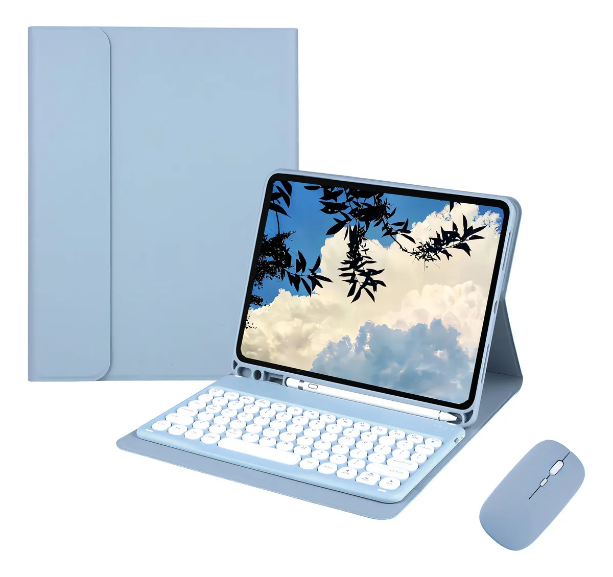 Capa para tablet com teclado e mouse para iPad 10,2'' 9ª, 8ª e 7ª geração Cor Verde Teclado Verde Mouse Verde recarregável - Imagem 11