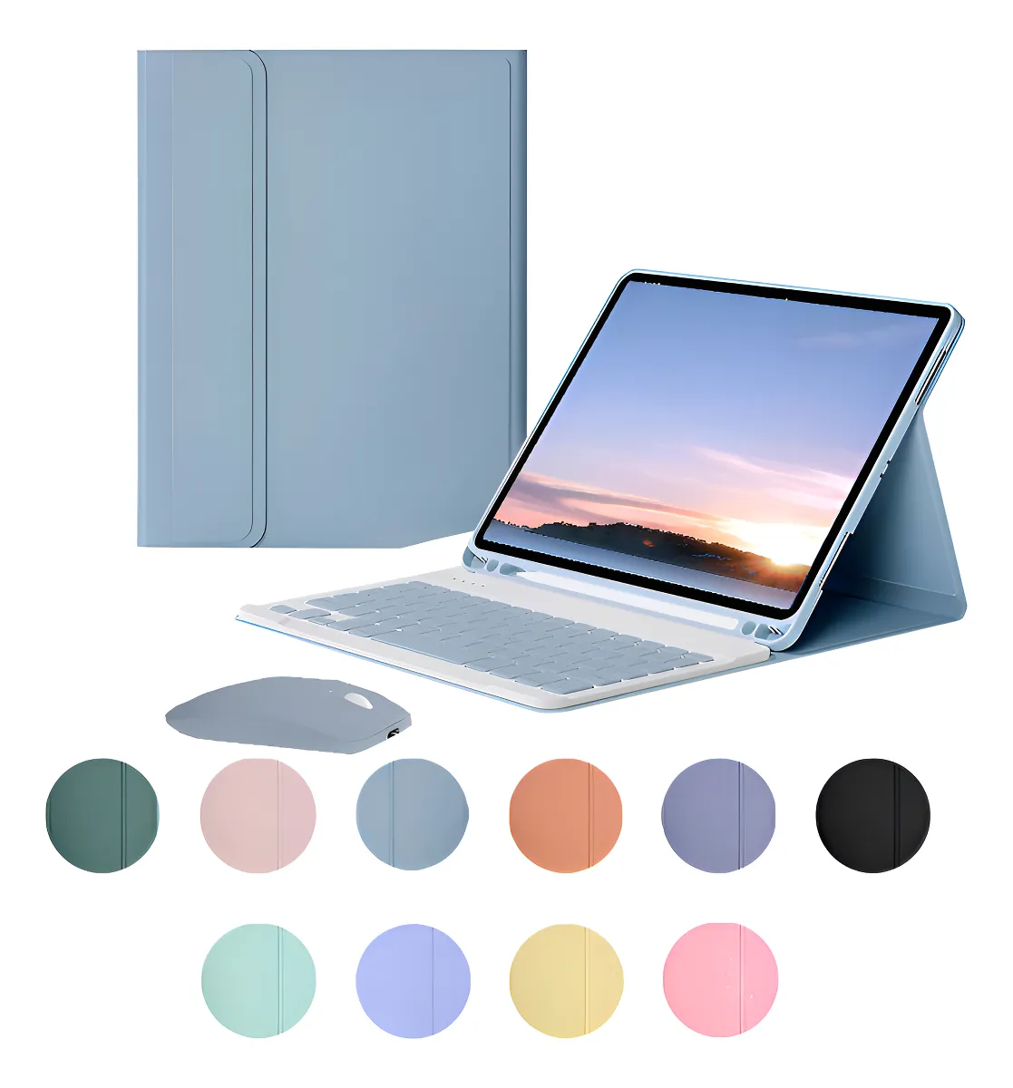 Capa para tablet com teclado e mouse para iPad 10,2'' 9ª, 8ª e 7ª geração Cor Verde Teclado Verde Mouse Verde recarregável - Imagem 21