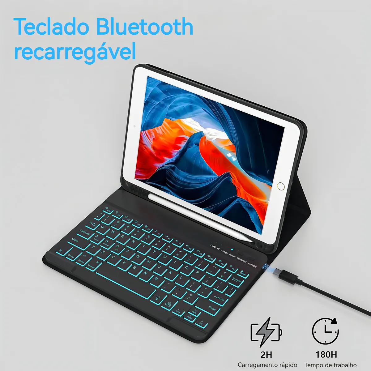 Capa Tablet + Teclado Luminoso + Mouse Para Samsung A7 Cor Verde Escuro + Teclado Sensível Ao Toque + Mouse - Imagem 3