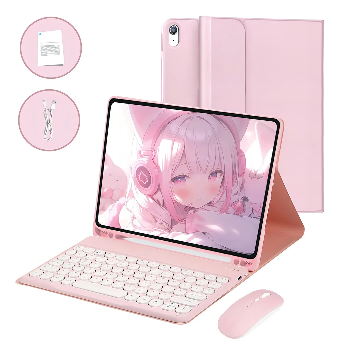 Capa para tablet com teclado e mouse para iPad 10,2'' 9ª, 8ª e 7ª geração Cor Verde Teclado Verde Mouse Verde recarregável - Imagem 15