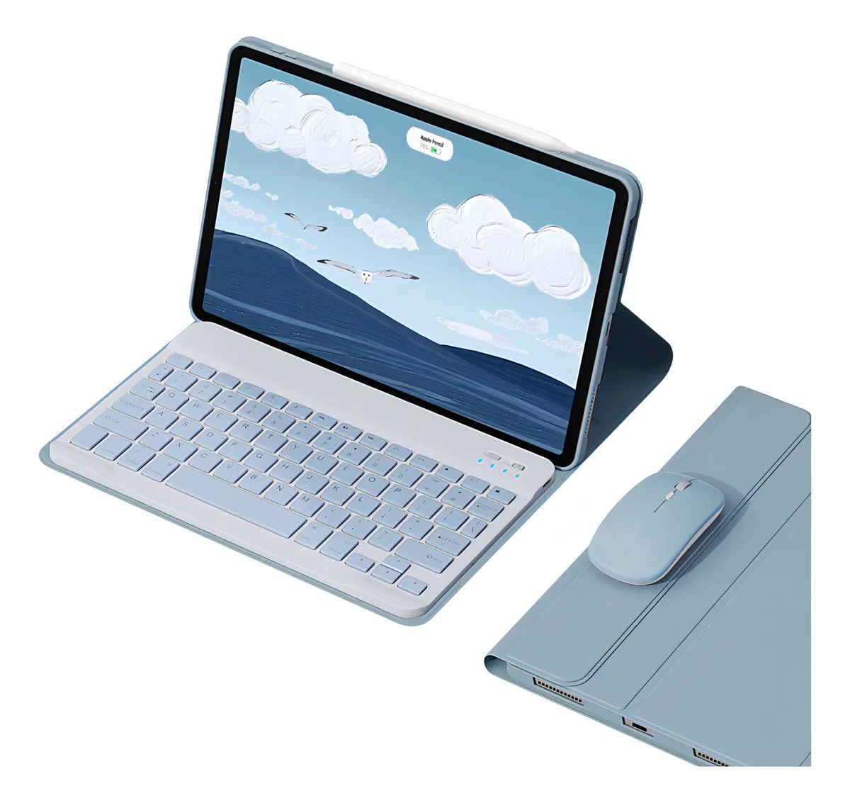Teclado e Mouse Bluetooth - Capa para iPad 9ª 8ª 7ª Geração Cor Névoa Azul - Imagem 8