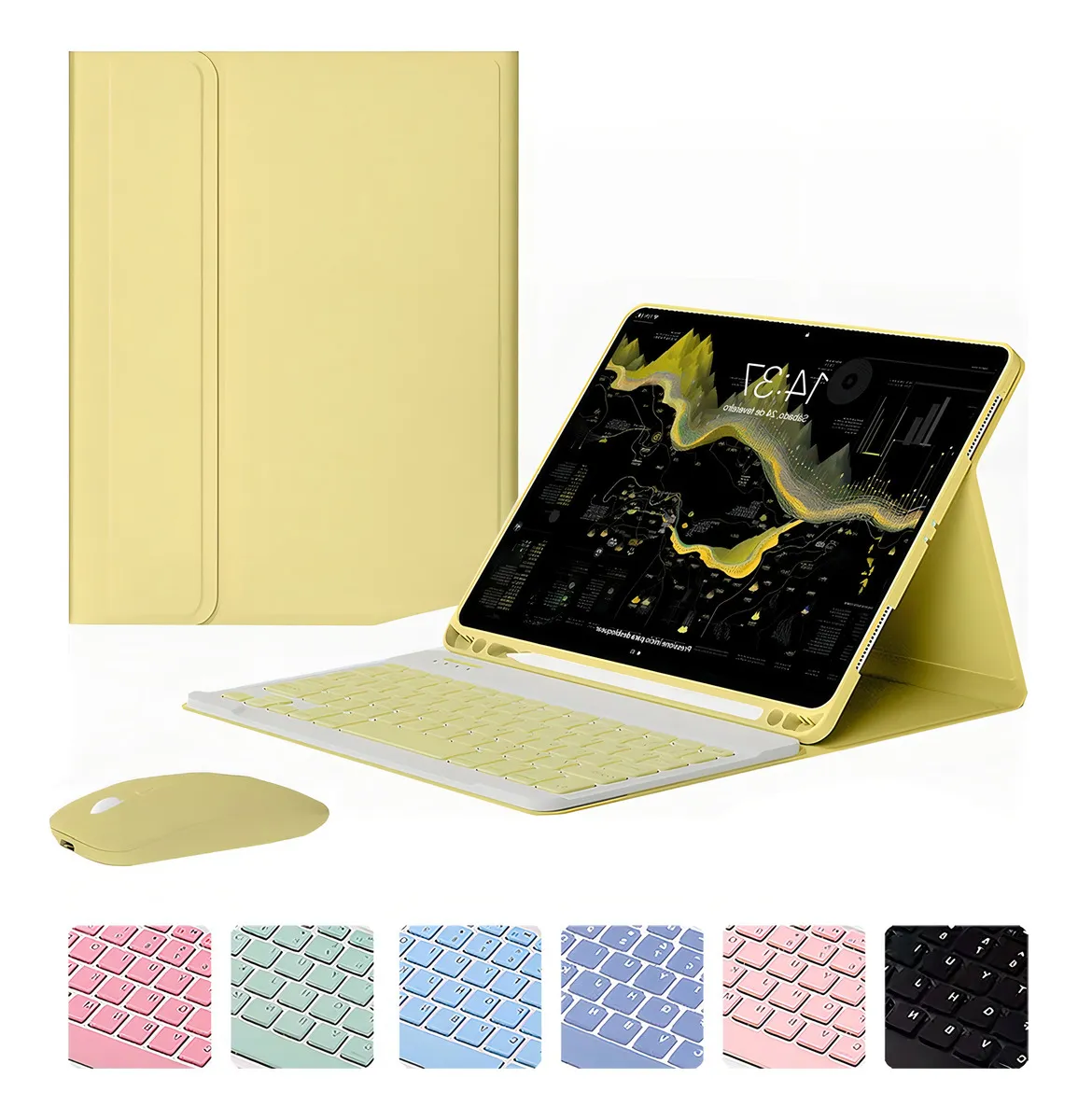 Capa para tablet com teclado e mouse para iPad 10,2'' 9ª, 8ª e 7ª geração Cor Verde Teclado Verde Mouse Verde recarregável - Imagem 7