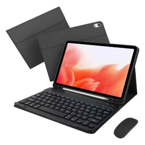 Teclado Bluetooth   Mouse Recarregável   Capa para Tablet A8 Cor Preto   Teclado Preto   Carregamento do Mouse Bluetooth