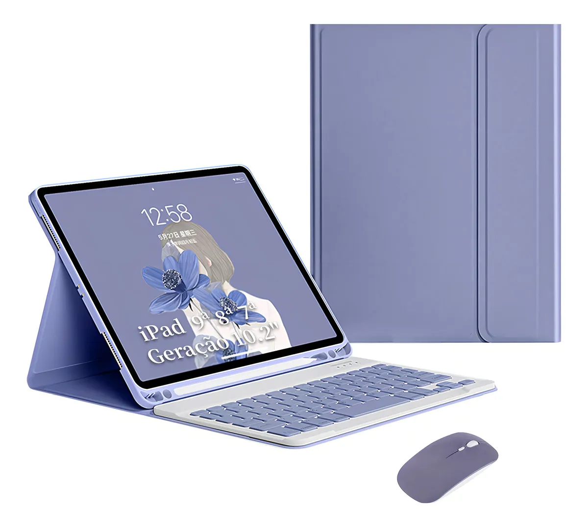 Teclado Bluetooth + Capa + Mouse Para iPad 9ª Geração 10.2'' Cor Capa Preta + Teclado Preto + Mouse Preto - Imagem 10