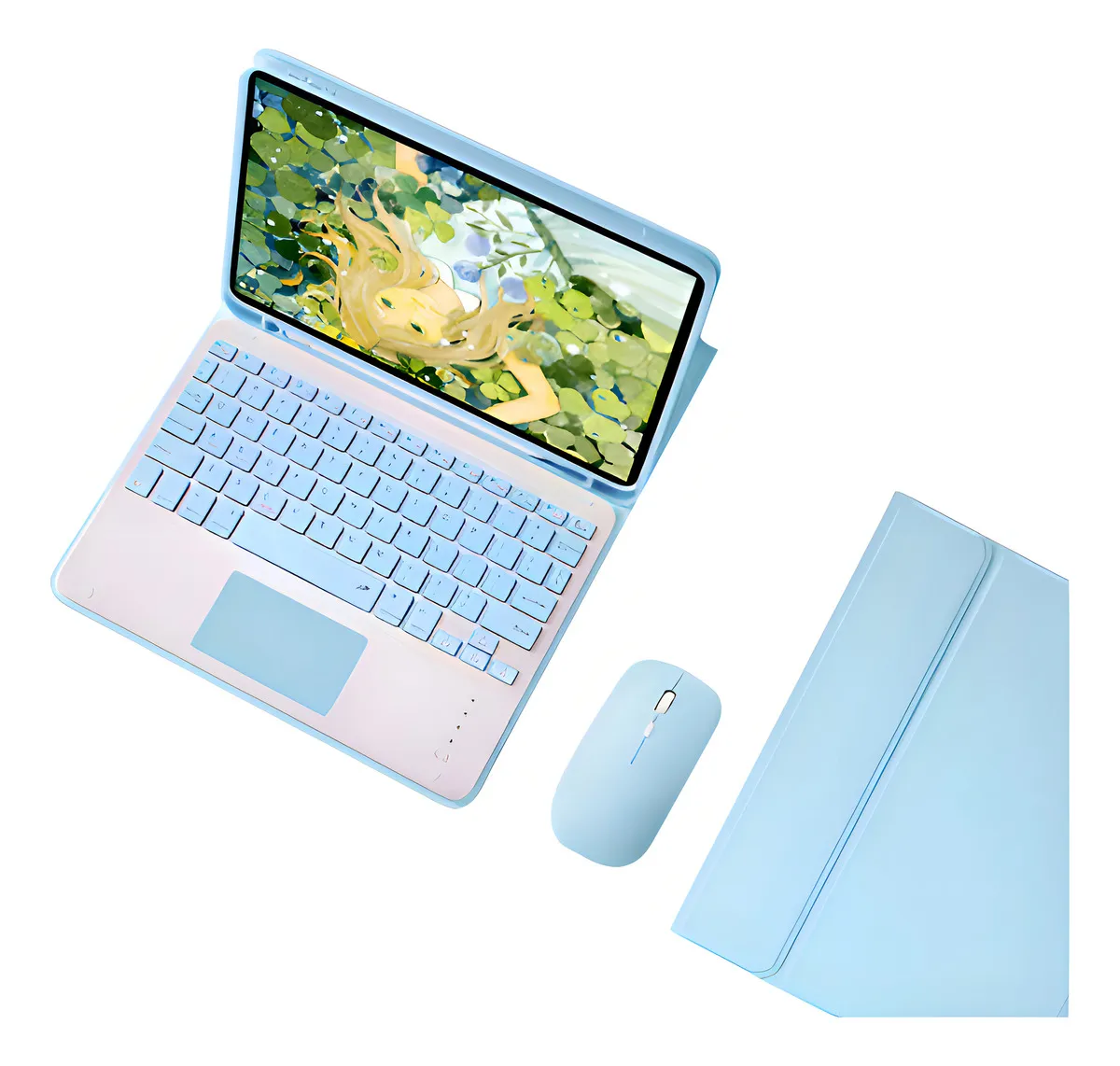 Capa para tablet com teclado e mouse para iPad 10,2'' 9ª, 8ª e 7ª geração Cor Verde Teclado Verde Mouse Verde recarregável - Imagem 8