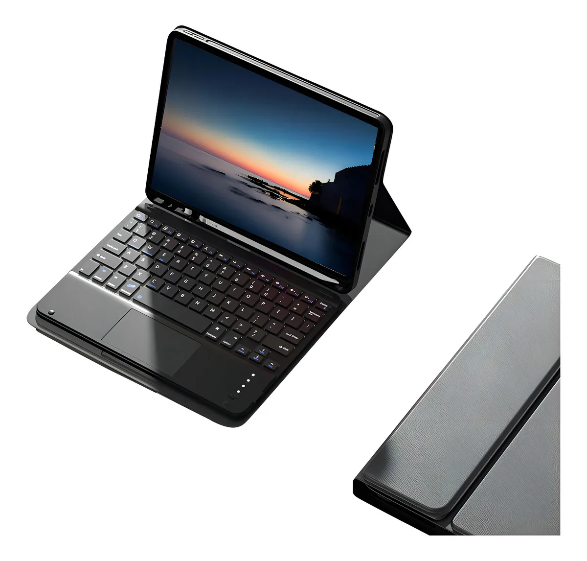 Capa Magnética de Couro com Teclado Touch Para Tab S7 / S7FE / S8 Cor Elegante Preto Shell & Teclado Touch
